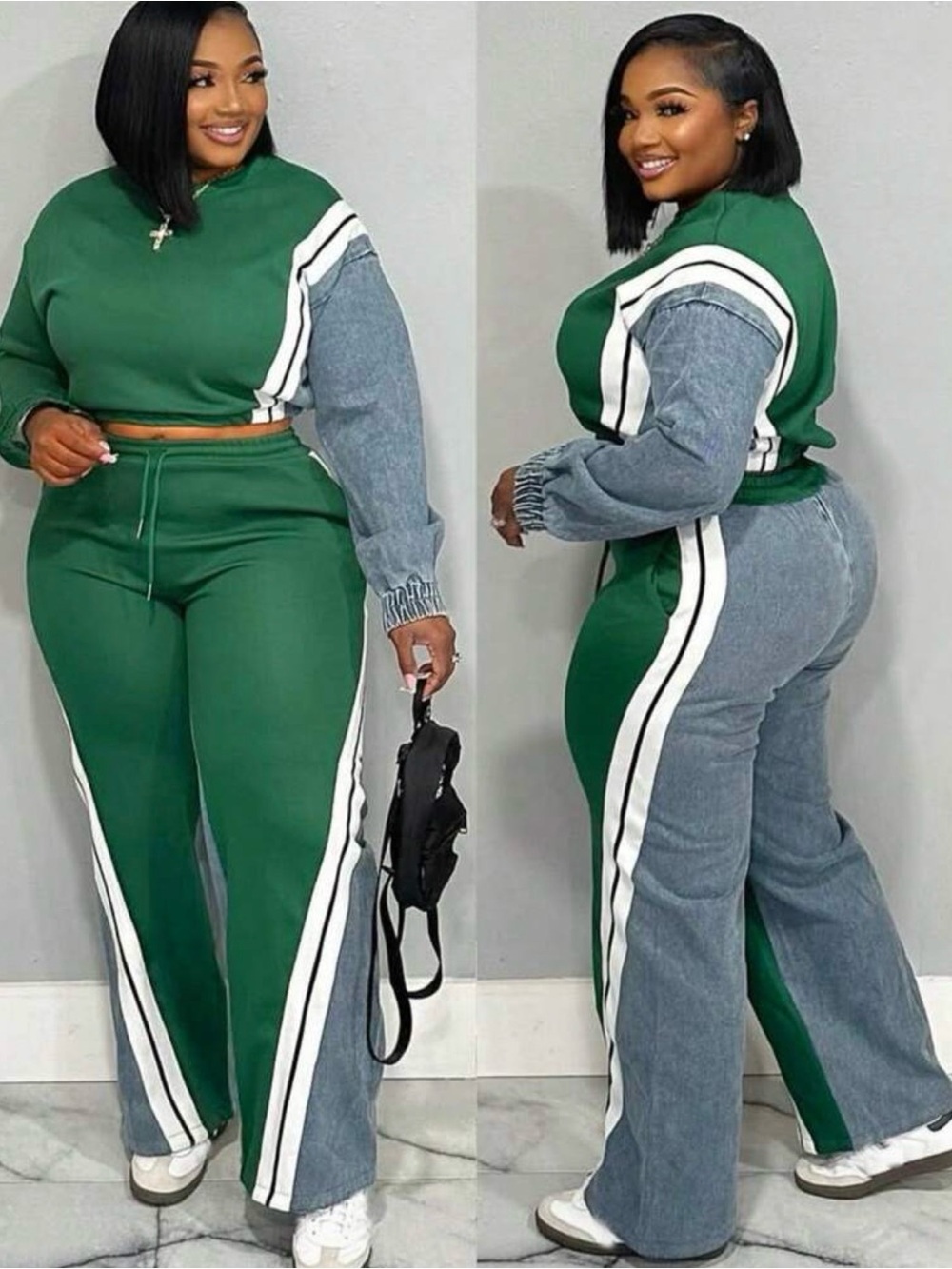 Women’s Green & Gray Two-Tone Athleisure Jumpsuit Set